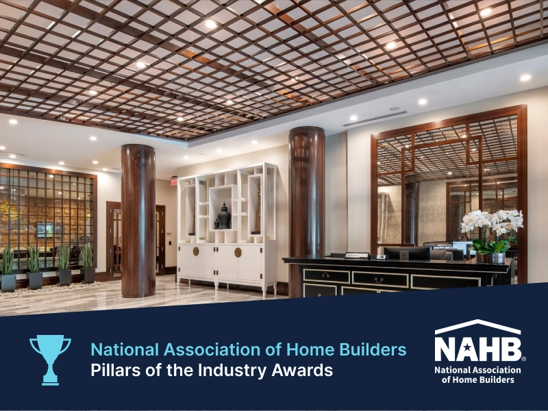 NAHAB-Awarded apartment lobby showcasing upscale finishes and modern architectural detail graphic